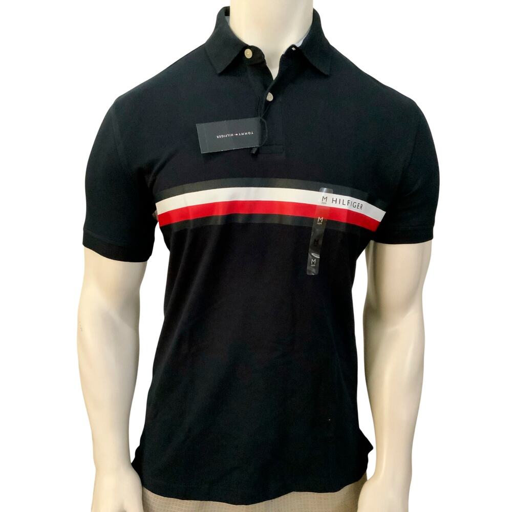 NWT TOMMY HILFIGER MSRP$69.99 MENS EMBROIDERED SHORT SLEEVE POLO SHIRT SIZE M L